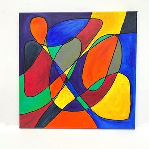 Original Colorful Abstract Acrylic on 14” x 14” Stretched Canvas